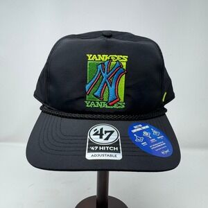 47 Brand Hitch New York Yankees Black Multicolor Retro Logo Snapback Hat NWT